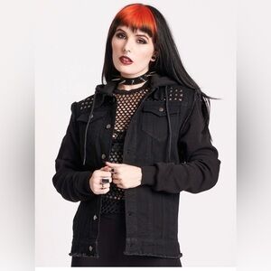 Midnight Hour Black Studded Hooded Denim Jacket - Women